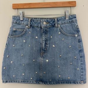 Topshop Star Studded Denim Jean Mini Skirt